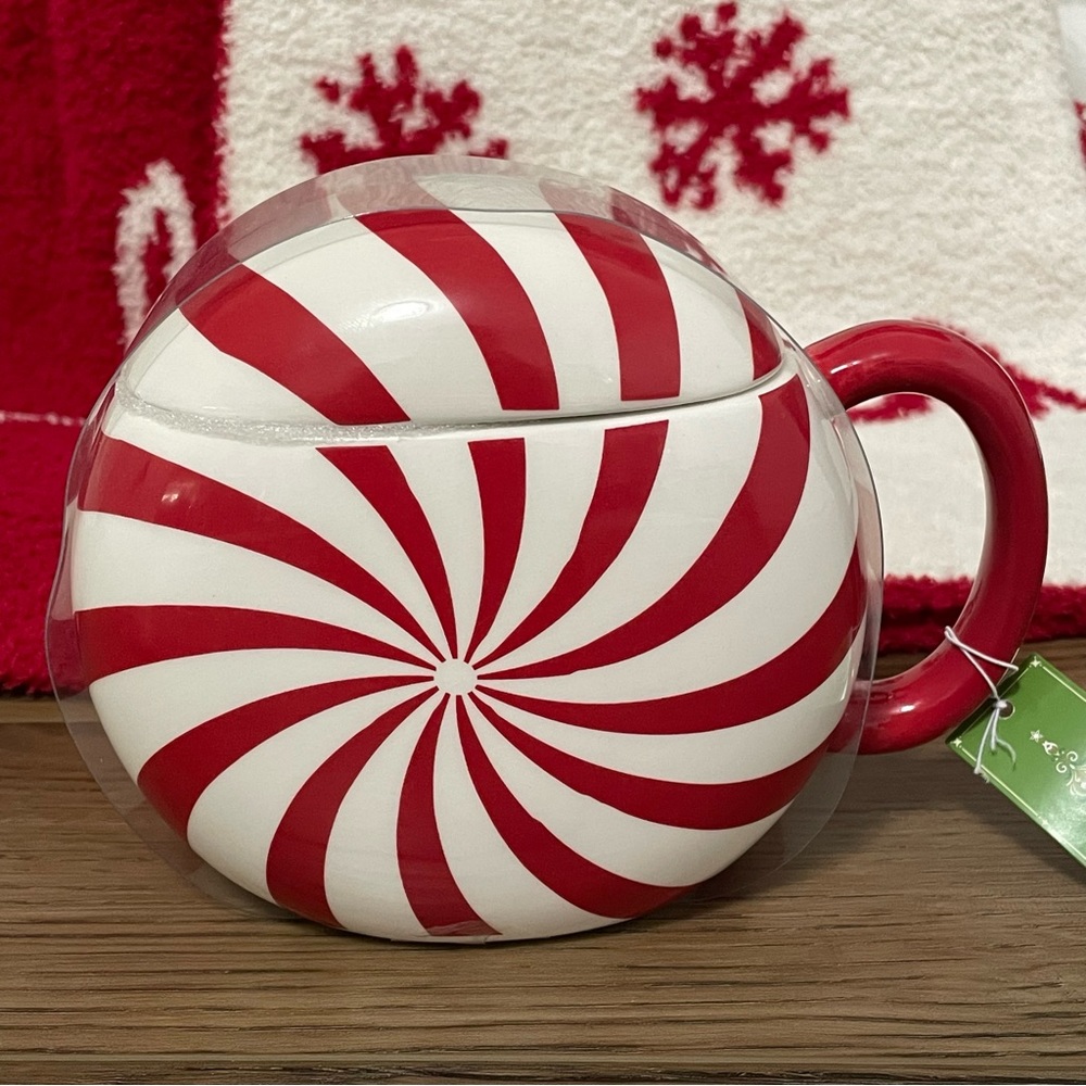 Transpac Peppermint‎ Swirl Christmas Mug with Top